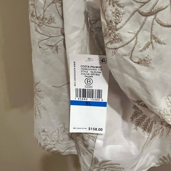 Karen Kane Embroidered Top - Sheer White With Taupe Embroidery, size XL - Picture 6 of 9